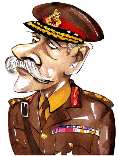 British Field Marshall, First Earl Haig of Bernersyde (1861-1928); colour caricature in army uniform by Neale Osborne